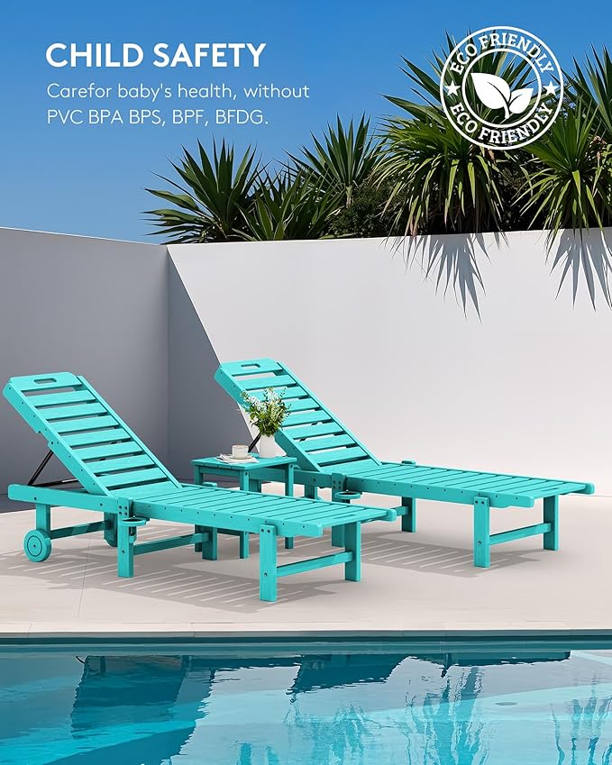 SERWALL Patio Chaise Lounge Chair, HDPE Outdoor Lounge Chair - Image 9