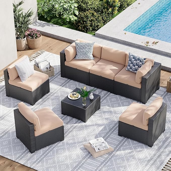 Aoxun 7 Piece Patio Furniture Set, Wicker Rattan Patio Sectional Sofa, Outdoor by Aoxun