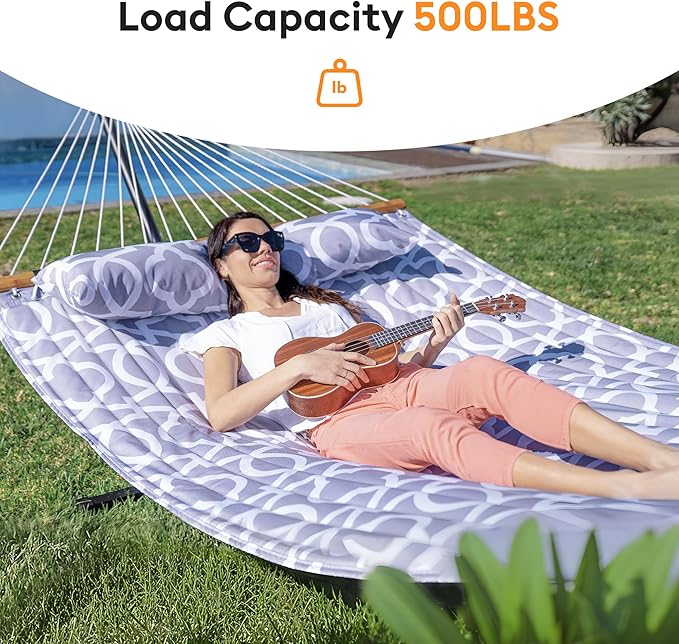 Double Hammock with Spreader Bar, Soft Pillow, Max Load 500lbs, Portable Hammock - Image 2