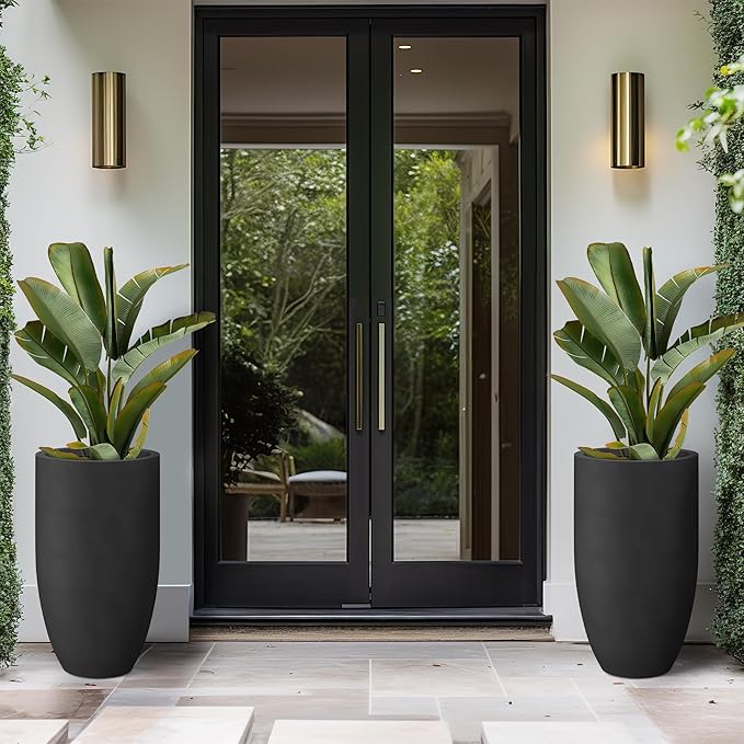 Kante 24 Inch Tall Round Concrete Planter, Large Indoor Outdoor Plant Pots - Image 3