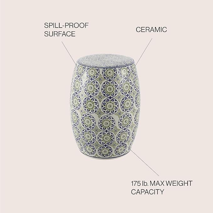 JONATHAN Y TBL1025A Lula 17.25" Suzani Ceramic Indoor/Outdoor Garden Stool - Image 5