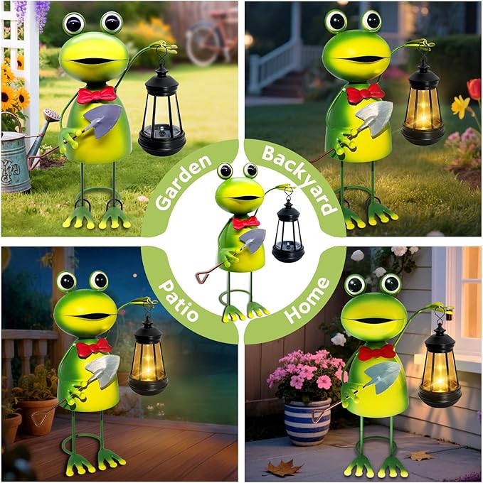Solar Garden Lights Frog Statue, 13.78in Tall Frog - Image 4