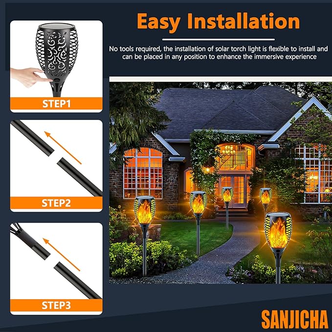 Upgraded Solar Lights Outdoor, 6 Pack Flickering Flame Solar Torch Lights - Image 3