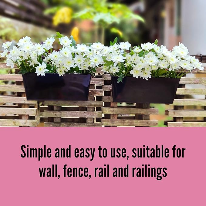 LaLaGreen Rail Planter Box Large Black Metal Hanging Flower Pots, Rectangle - Image 3