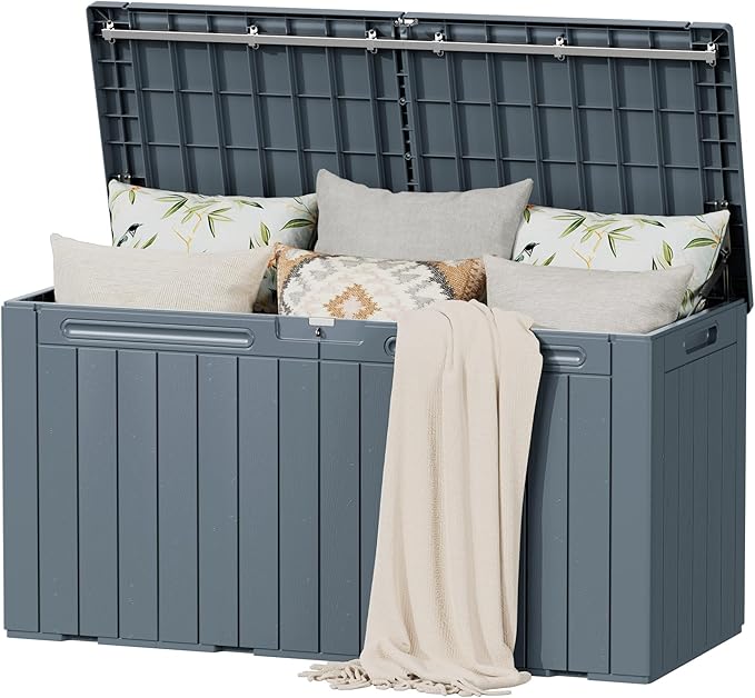Flamaker Resin Deck Box 100 Gallon Large Lockable Outdoor Storage Box Waterproof by Flamaker