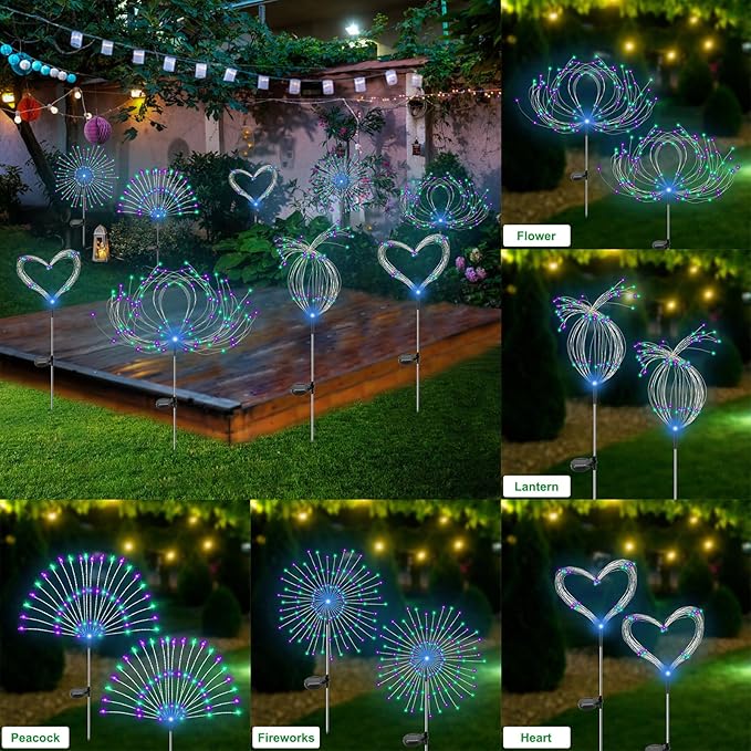 Solar Garden Lights Outdoor Waterproof, 2 Pack 120 LED Solar Firework Lights - Image 4