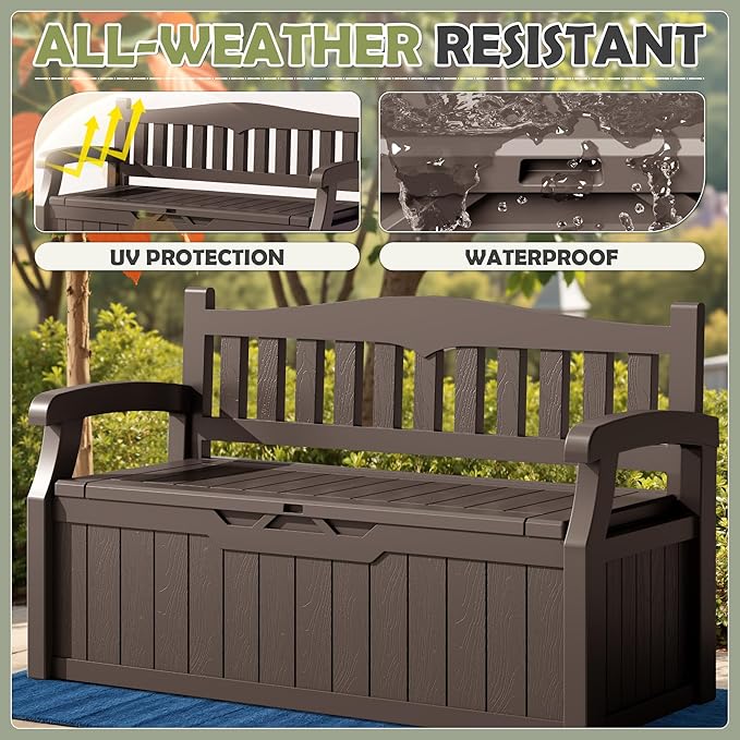 Homall 75 Gallon Outdoor Storage Benches Lockable Deck Box - Image 5