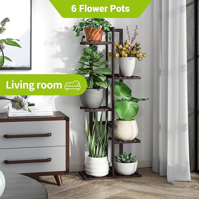 BMOSU Bamboo Plant Stand for Indoor Outdoor Plants Corner Tall Plant Shelf 6 - Image 3