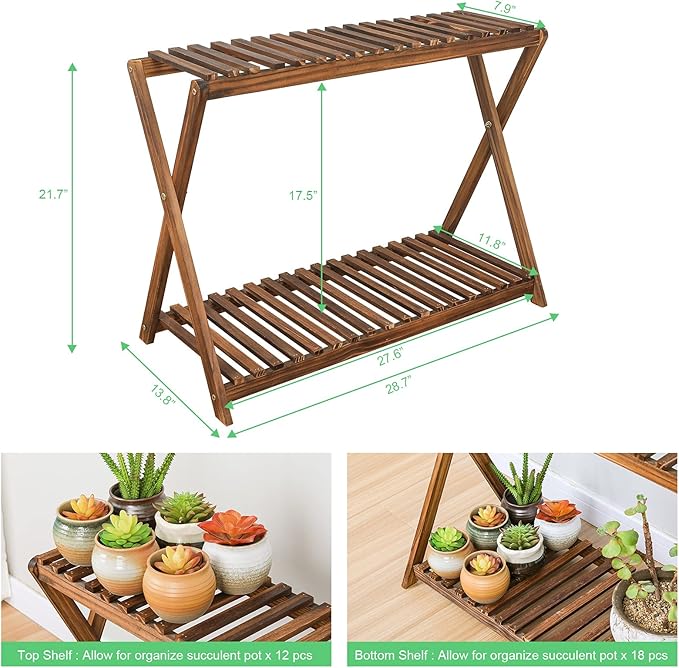 Wooden Plant Stand Indoor 2 Tier Narrow Plant Stand Outdoor Plant Shelf Display - Image 2