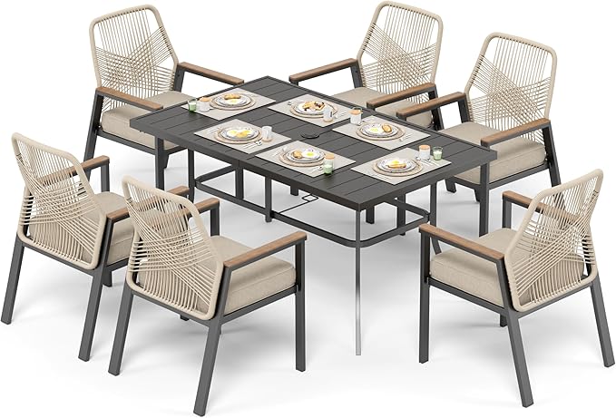7 Pieces Patio Dining Set, 6 x Woven Rattan Chairs - Image 9