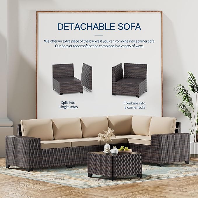 Kullavik 10 Pieces Outdoor Patio Furniture Set, PE Wicker Rattan Sectional Sofa - Image 8