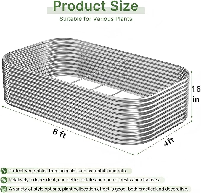 2 PCS Tall 8x4ft Galvanized Raised Garden Bed Outdoor, Metal Garden Bed - Image 2