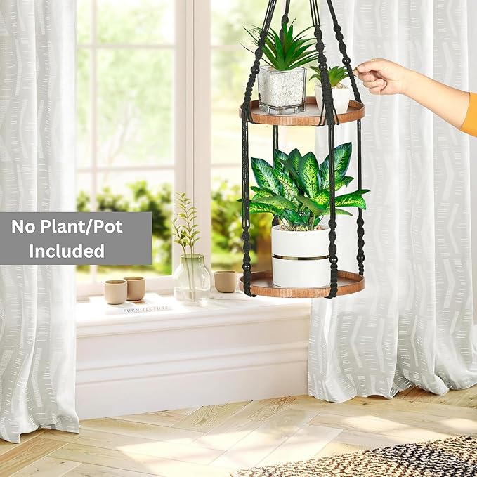 2 Tier Macrame Plant Hanger | Plant Hanger Indoor, Hanging Planter | Hanging - Image 7