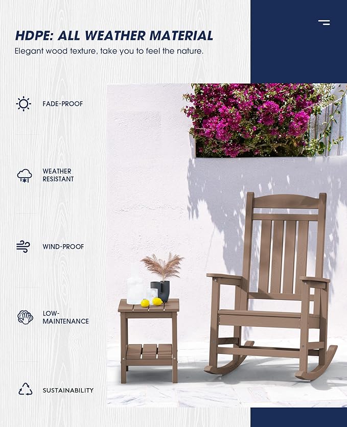 KINGYES HDPE Outdoor Rocking Chair Set of 4, All-Weather Poly Patio Rocking - Image 8