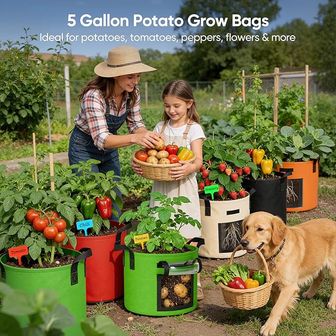 5 Gallon Potato Grow Bags: Set of 5 Colorful Gardening Supplies Fabric Pots - Image 2