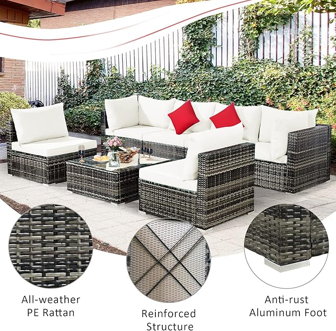 Tangkula 7 Pieces Wicker Patio Furniture Set, All-Weather Outdoor Rattan - Image 7
