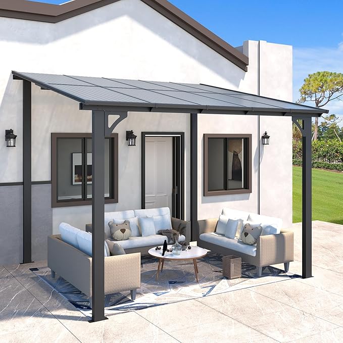 AECOJOY 10' x 8' Gazebo for Patio, Small Wall-Mounted Lean to Gazebo Pergola by AECOJOY