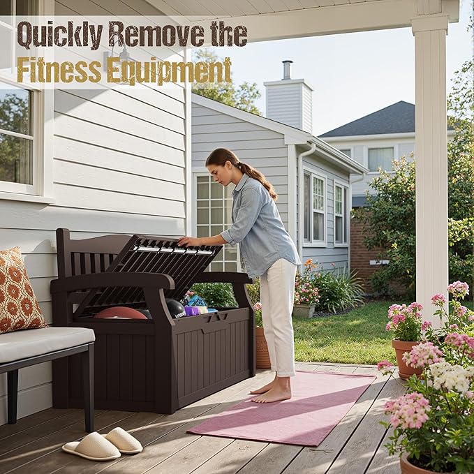 80-Gallon Outdoor Storage Bench, Waterproof Deck Box - Image 7