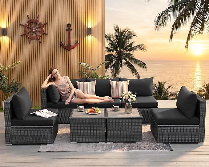 NICESOUL 7 Piece Modern Outdoor Conversation Sets, 29.3'' High Back Comfy - Image 3