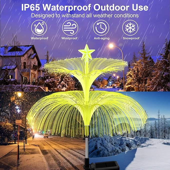 Solar Garden Lights, 6 Pack Solar Star Jellyfish Lights 7 Color Changing Fiber - Image 5