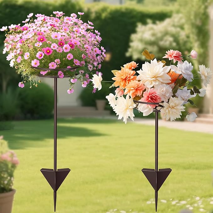 Tellingyou 2 Pack Adjustable Outdoor Flower Pot Stand, Metal Outdoor Plant - Image 2