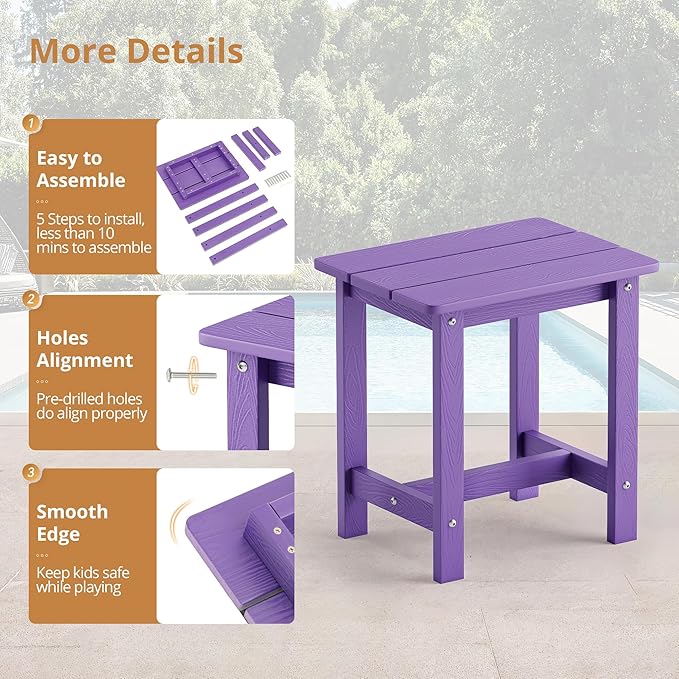 LUE BONA Outdoor Side Table, HDPS Small Outdoor Adirondack Side Tables - Image 7