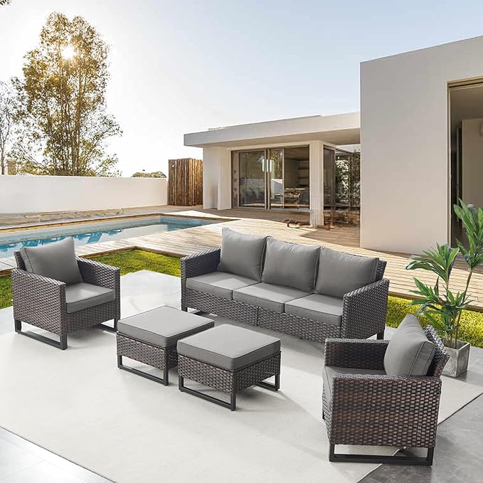 Belord Wicker Patio Furniture 5 Piece Outdoor Sofa Set, Oversize Outdoor Dining by Belord
