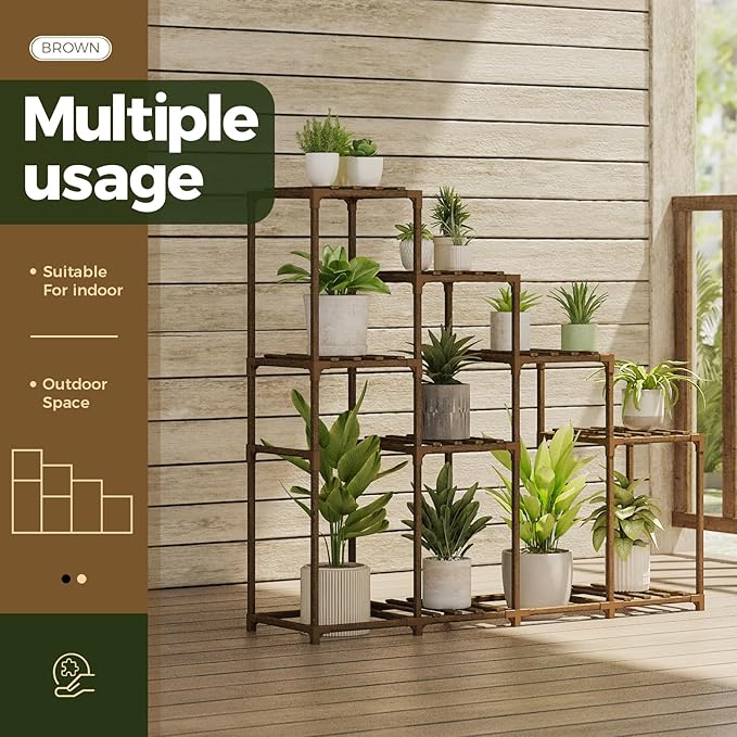 Bamworld Tall Plant Stand Indoor Wood Plant Shelf Outdoor Tiered Plant Rack - Image 4