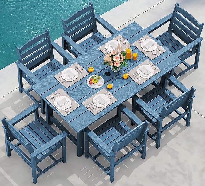 SERWALL 7-Piece Patio Dining Table Sets, Outdoor HDPE Dining Furniture Set by SERWALL