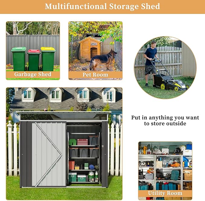 Vongrasig Outdoor Storage Shed, 6 x 4 FT Outside Metal Garden Shed - Image 7