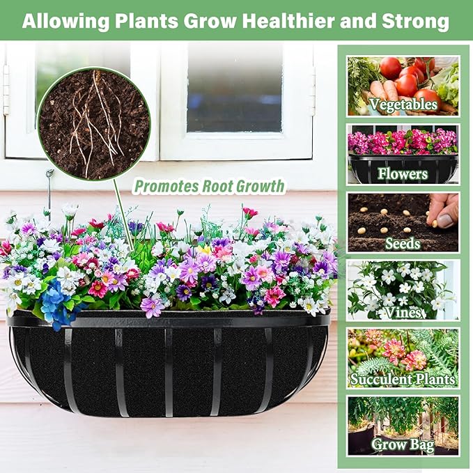 Riare 4 Pack 24 Inch Black Felt Window Box Liners- Fabric Trough Planter Basket - Image 6