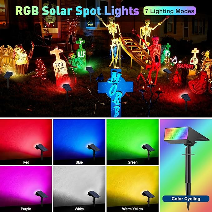 Solar Color Changing RGB Spot Lights Outdoor, 6 Pack/7 Lighting Modes - Image 3
