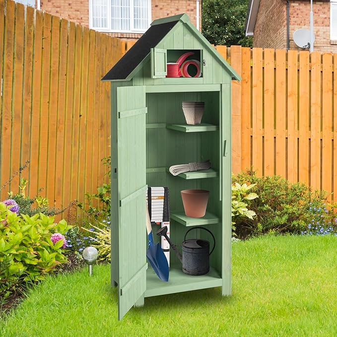 Outvita Outdoor Storage Cabinet, 70in Wooden Vertical Garden Tools Shed - Image 7