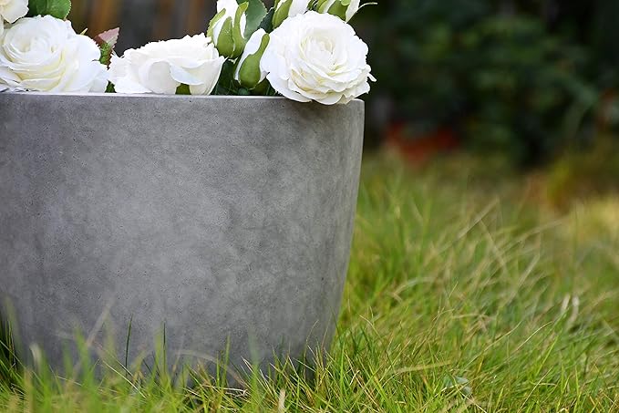 Kante 14 Inch Dia Round Concrete Planter, Indoor Outdoor Large Plant Pot - Image 9