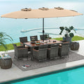Tangkula 10 Pieces Patio Wicker Dining Set w/Double-Sided Patio Umbrella by TANGKULA
