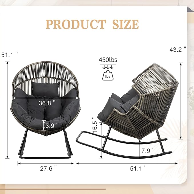 Vongrasig Wicker Rocking Egg Chair PE Rattan - Image 2