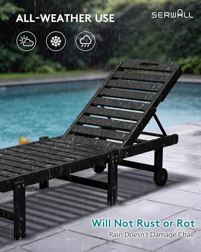 SERWALL Outdoor Chaise Lounge Set of 2, All-Weather HDPE Pool Lounge Chairs - Image 7