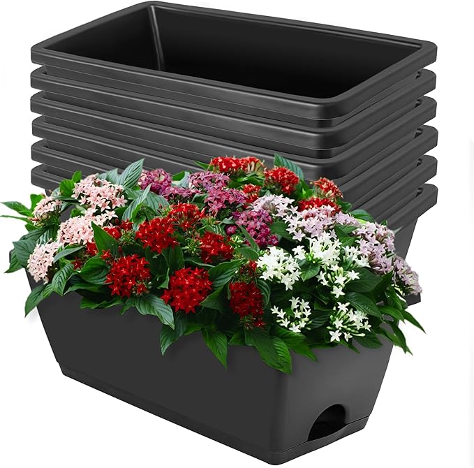 Window Box Planter, 7 Pack Plastic Vegetable Flower Planters Boxes 17 Inches by LOCONHA