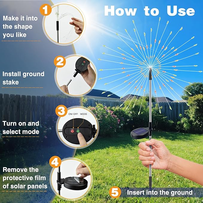 btfarm 1 Pack Solar Garden Lights Outdoor, 8 Modes Firework Lights Solar Powered - Image 8