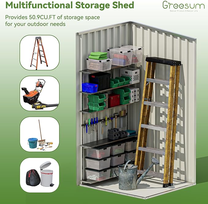 Greesum 3x3FT Outdoor Storage Shed, Small Metal Storaged Sheds - Image 7