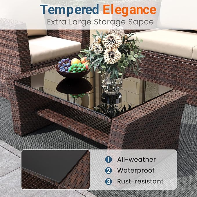 Wisteria Lane 4 Piece Patio Furniture Set, Wicker Outdoor Patio Conversation - Image 7
