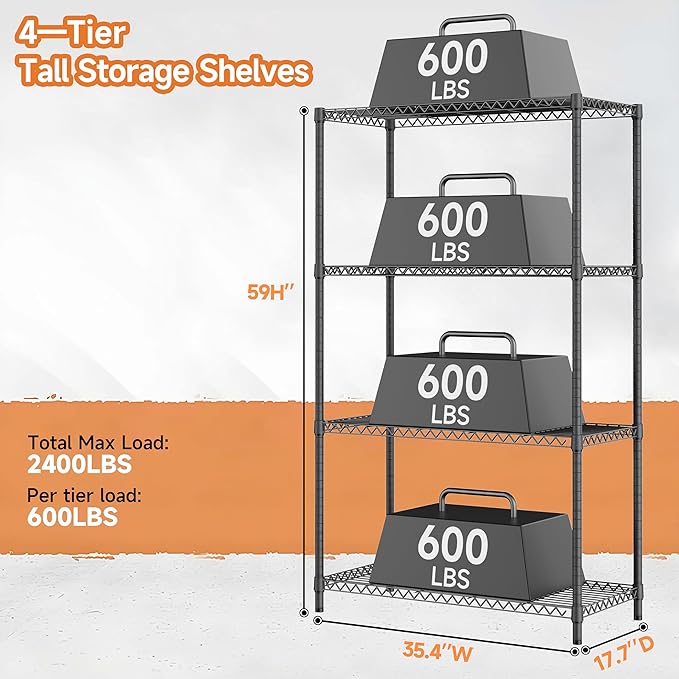 2400LBS 35.5" W Standing Shelf Units Wire Rust-Proof Outdoor Storage Shelving - Image 3