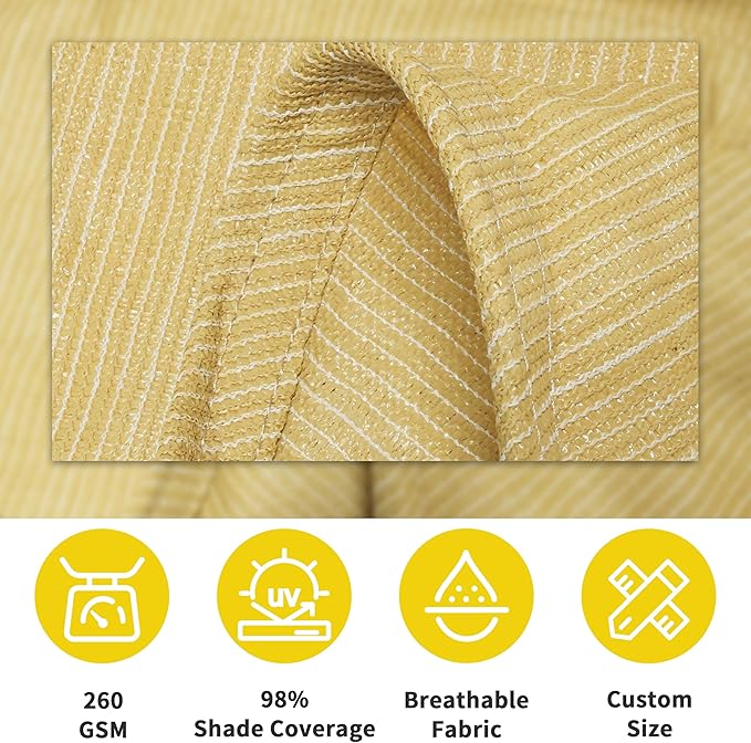 ShadeMart Heavy Duty 12' x 16' Beige Sun Shade Rectangle Pro Ring Shade Sail - Image 6