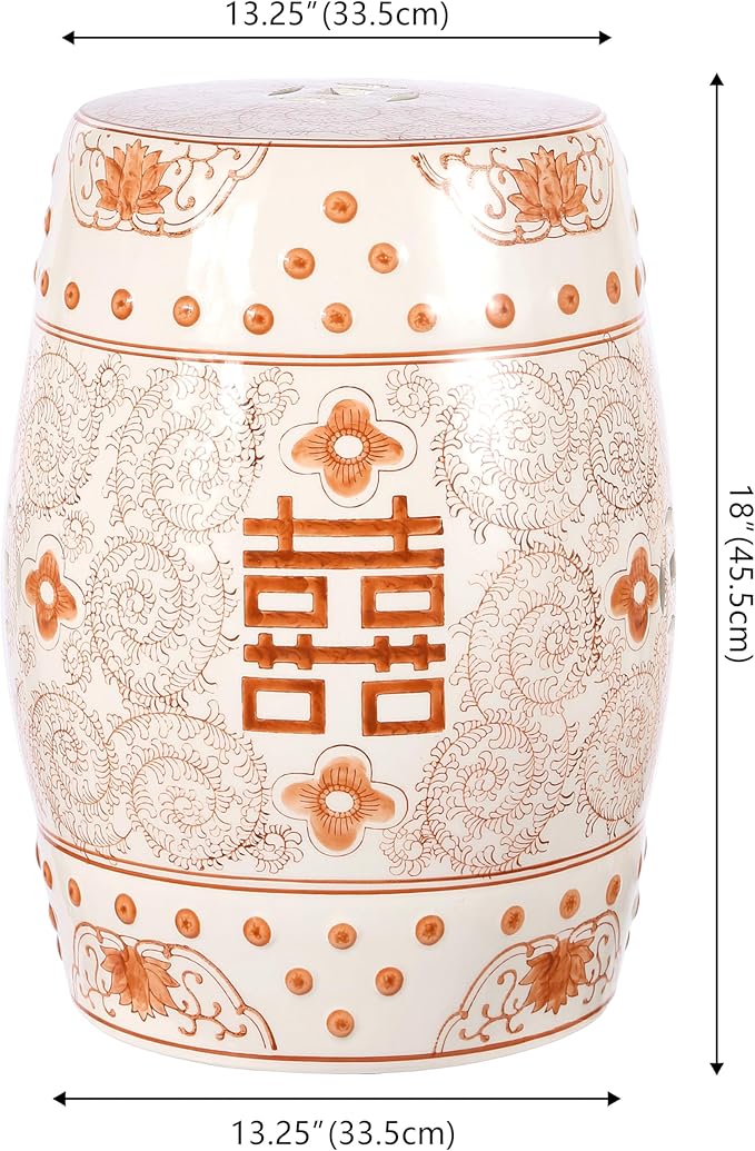 JONATHAN Y TBL1013D Double Happiness 18" Chinoiserie Ceramic Drum - Image 3