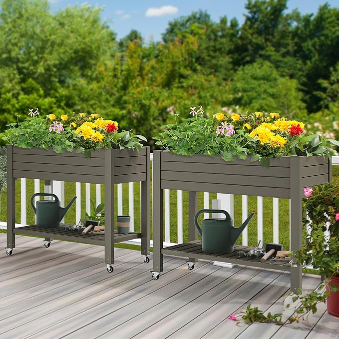 YITAHOME 43.3x17.7x34 in Elevated Garden Bed 2pcs, Outdoor Plastic Planter Box - Image 2