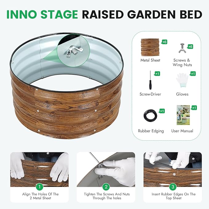 INNO STAG 3 Pcs Round Galvanized Raised Garden Bed — 2×2×1ft Planter Box - Image 7
