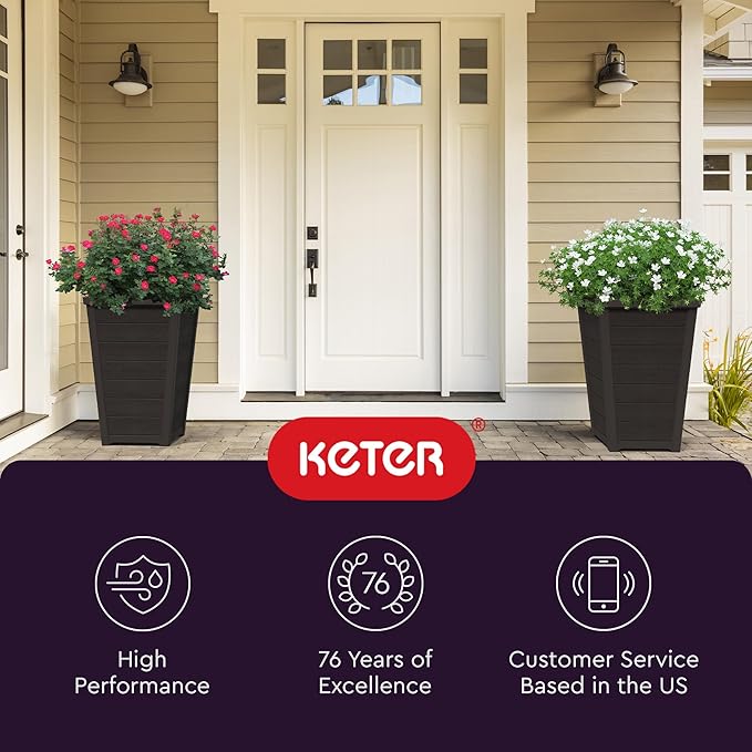 Keter Set of 2 Modern 22‑Inch Tall Outdoor Flower Pots – Large Resin Tapered - Image 10