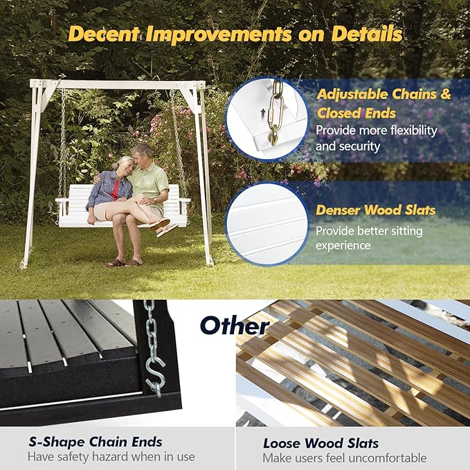 VINGLI Upgraded Patio Wooden Porch Swing - Image 3