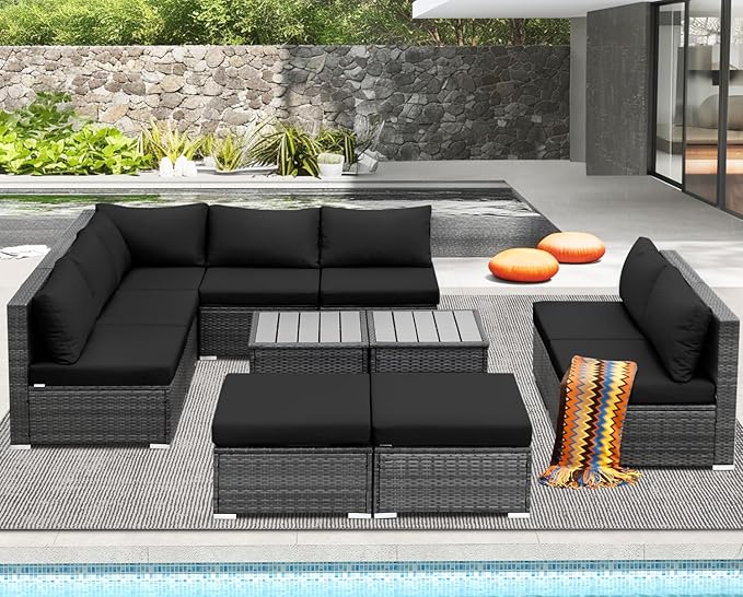 NICESOUL 11 Piece Modern L Shaped Outdoor Sofa Set, 29.3'' High Back Comfy Big by NICESOUL