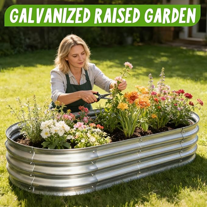 Galvanized Raised Garden Bed Kit, Planter Garden Boxes Outdoor, Oval Large Metal - Image 2